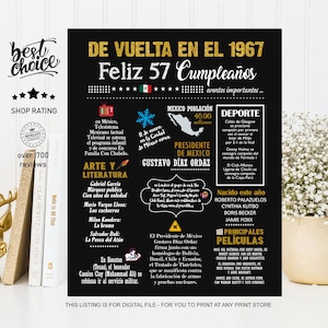 Mexico Póster Feliz 57 cumpleaños - Nacido 1967 INSTANT DOWNLOAD
