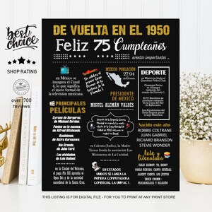 Mexico poster Feliz 75 cumpleaños - Nacido 1950 - INSTANT DOWNLOAD