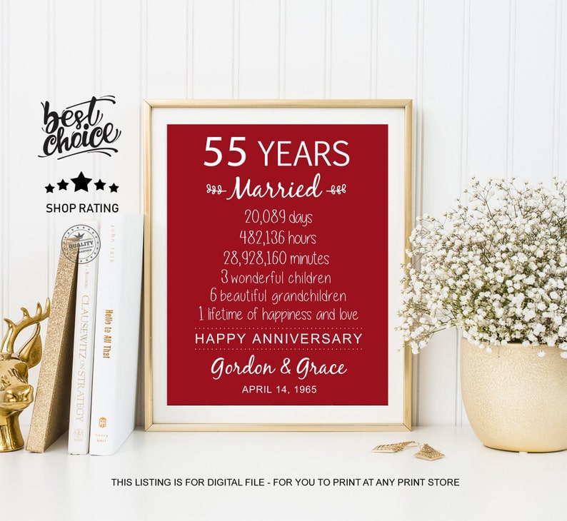 55th Anniversary Gift Idea for Parents, Couples, Friends 55 years of marriage wooden sign Wedding Anniversary sign for wife and husband image 1