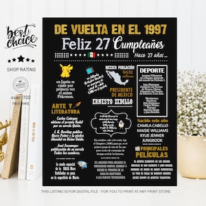 Cartel de México Feliz 27 cumpleaños - Nacido 1997 DESCARGA INSTANTE