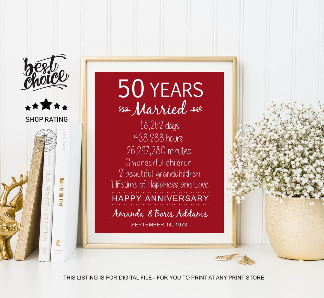 50th Wedding Anniversary Gift for Parents 50 Years of Marriage Sign Wedding Anniversary Gift