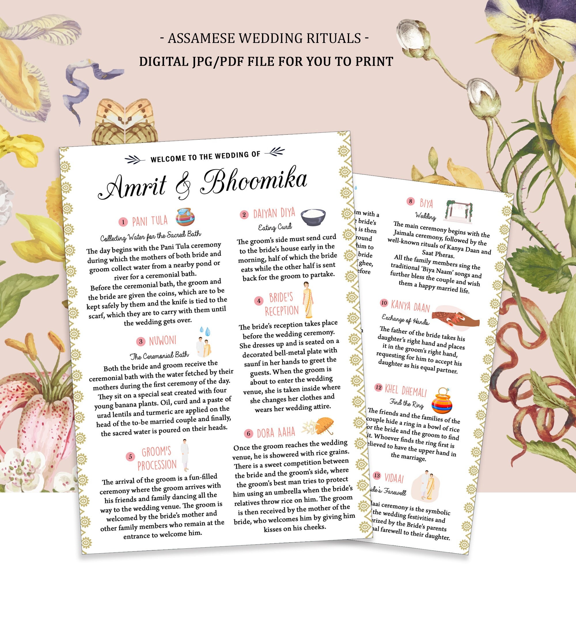 Hindu Assamese Wedding Program Indian Biya Wedding Ceremony Guide  Infographic Sign Digital File - Etsy