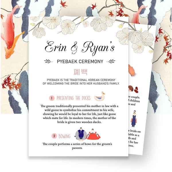 Custom Korean Wedding Ceremony Guide and Program cards - Traditional South Korean wedding guide - Digital file