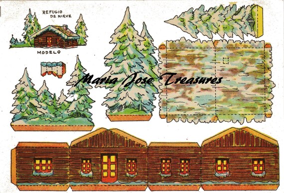 Vintage Spanish Winter Cabin Paper Cut Outs Digital Download Etsy