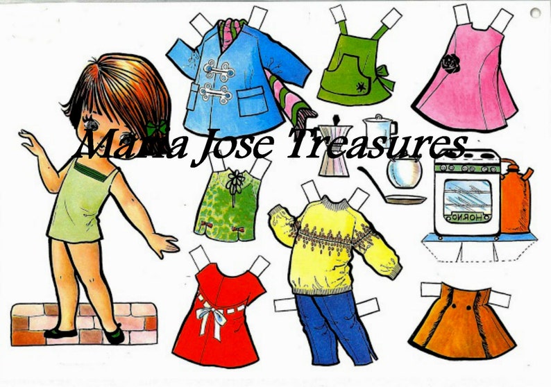 Vintage Spanish Paper Dolls in the Kitchen Digital Download Etsy