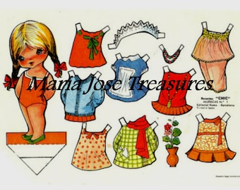 Vintage Spanish Paper Dolls with maid's uniform - Digital Download