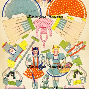 Vintage French Paper Dolls Roseline and Danielle - Digital Download