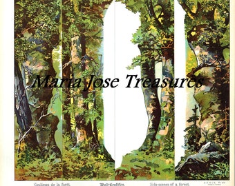 Vintage Reproduction Theater Scene Side Panels Paper Model Cut Outs Forests - Digital Download