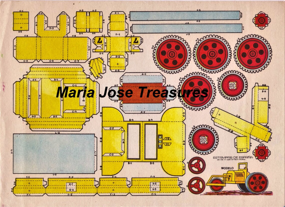 Vintage Spanish Tractor Paper Model Cut Outs Digital Etsy