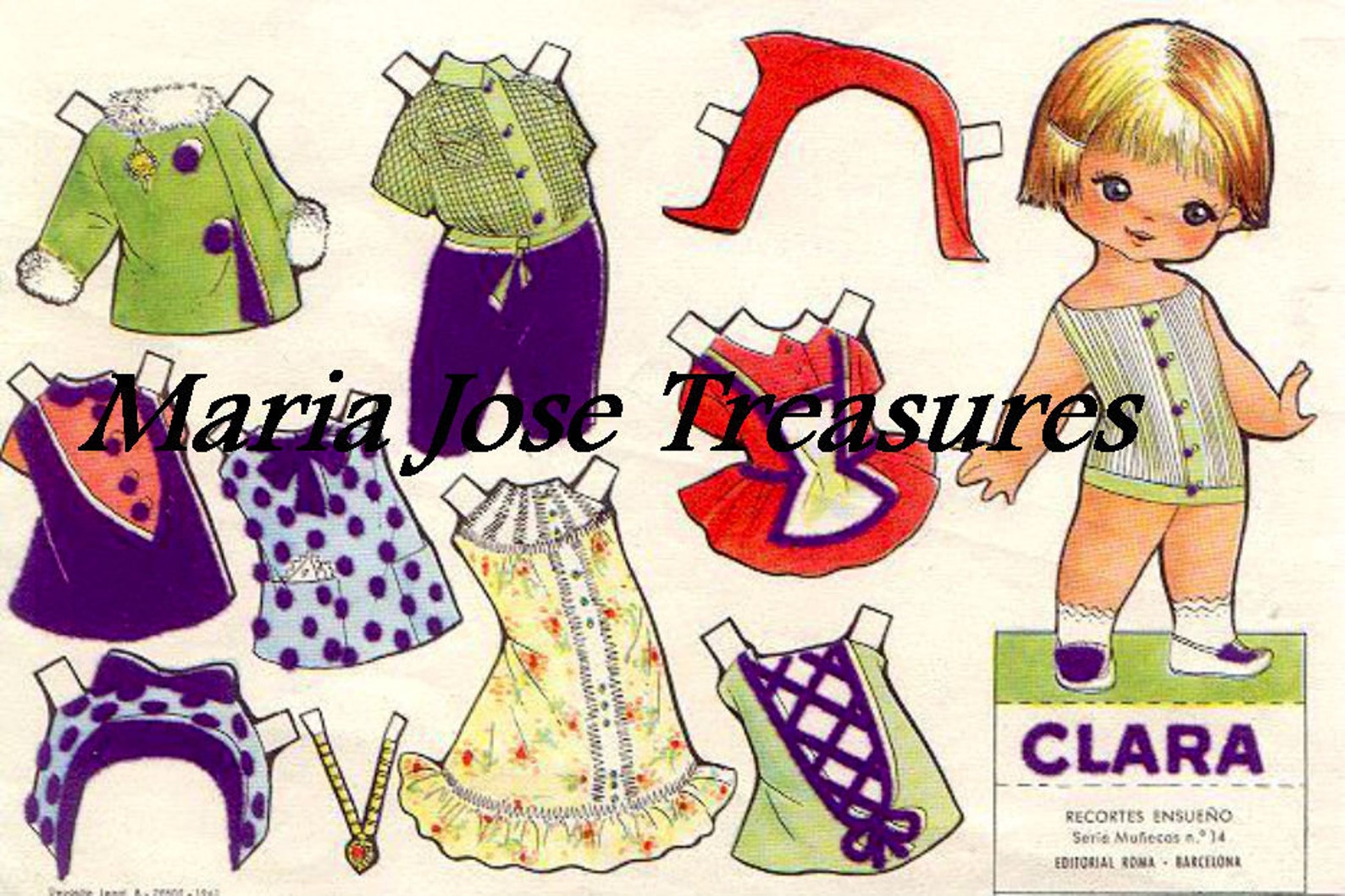 Vintage Spanish Paper Dolls Clara in Purple Digital Download - Etsy
