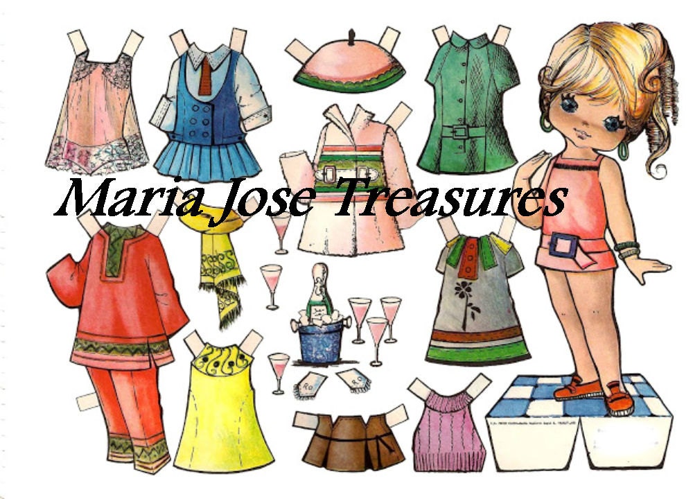 Vintage Spanish Paper Dolls With Champaigne to Celebrate Digital