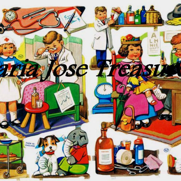 Vintage Scraps, Cromos "Children playing doctor" - Digital Download