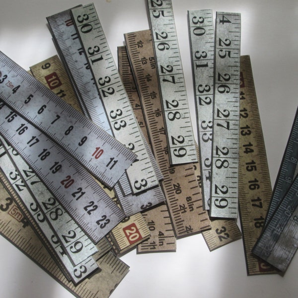 Set of 22 Antique Rulers and Measuring Tapes Cut Outs