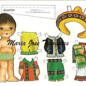 Vintage Mexican Paper Dolls Juanito with traditional apparel - Digital Download