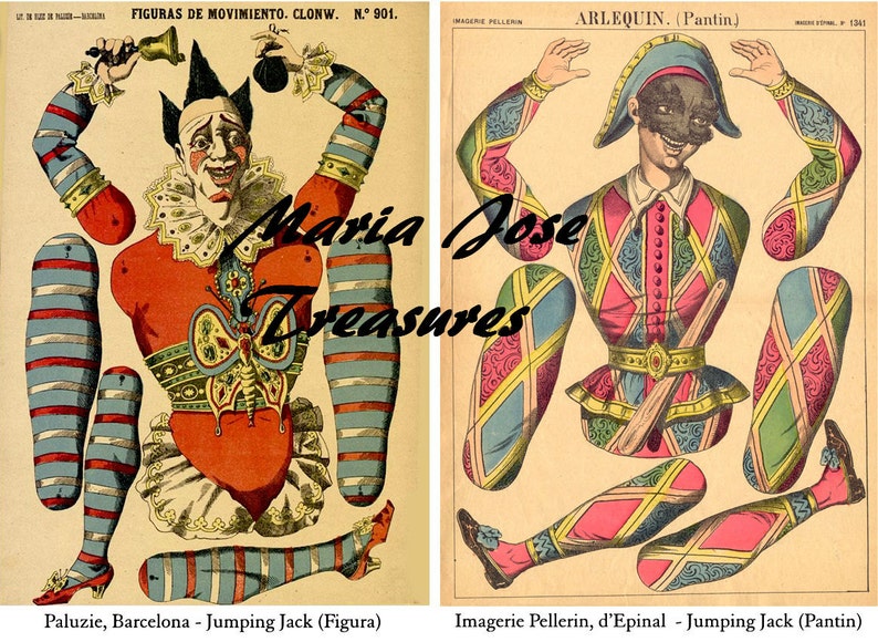 Vintage French Jumping Jack Paper Dolls Cut Outs Digital Download