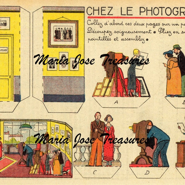 Vintage "At the photographer" scene Paper Model - Digital Download