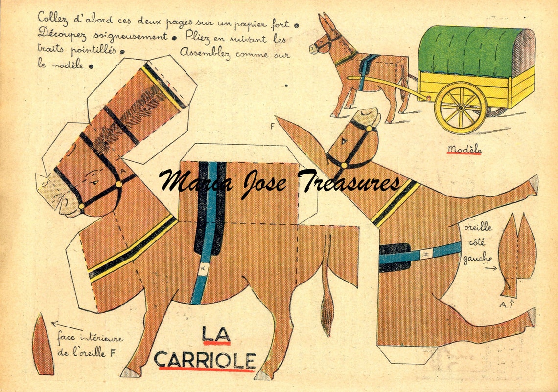 Vintage French Donkey and Covered Wagon Paper Models Cut Outs - Etsy