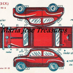 Vintage Fiat 600 Car Paper Doll Cut Outs - Digital Download