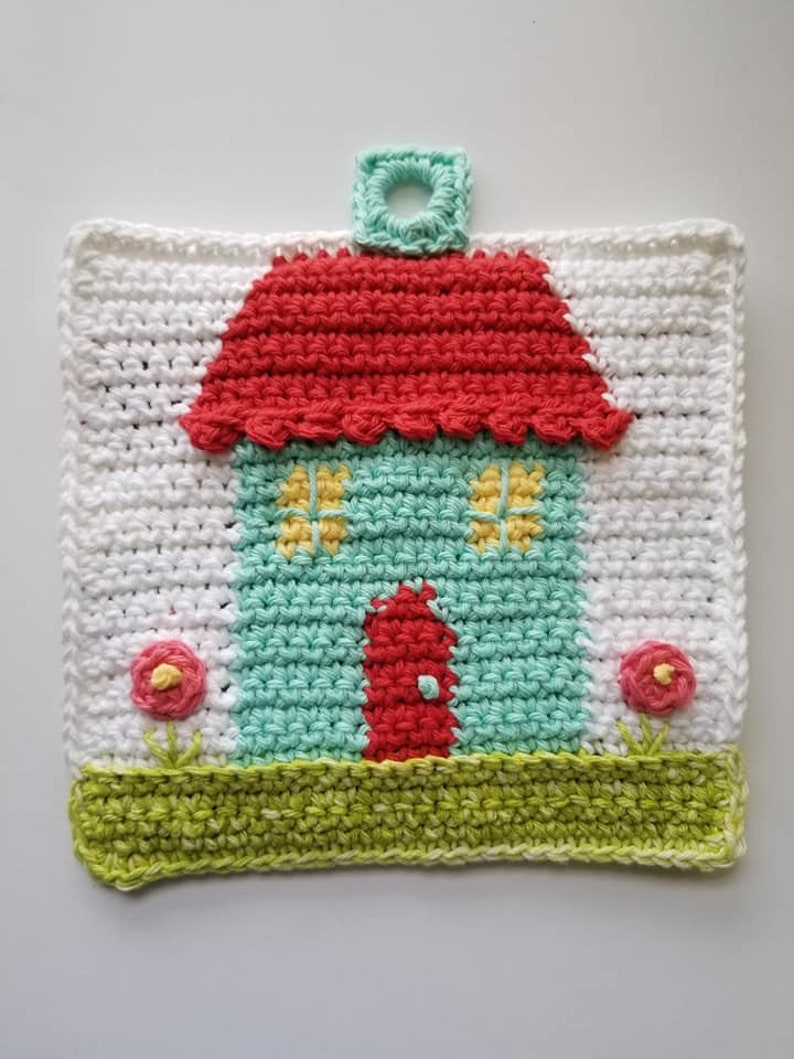 Home Sweet Home Crochet Potholder Ready to Ship Hotpad Vintage Potholder Trivet