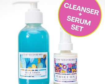 Set de limpiador facial y sérum facial, productos naturales para el cuidado de la piel, sérum facial, limpiador facial, set de cuidado de la piel, sérum de vitamina C.