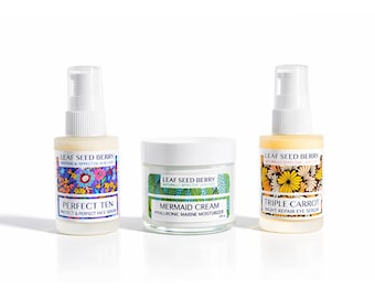 Glow Skincare Set | Mermaid Cream + Perfect Ten Serum + Eye Repair Serum | Hydrating Anti Aging Skincare Bundle | Natural Face Care Gift Set
