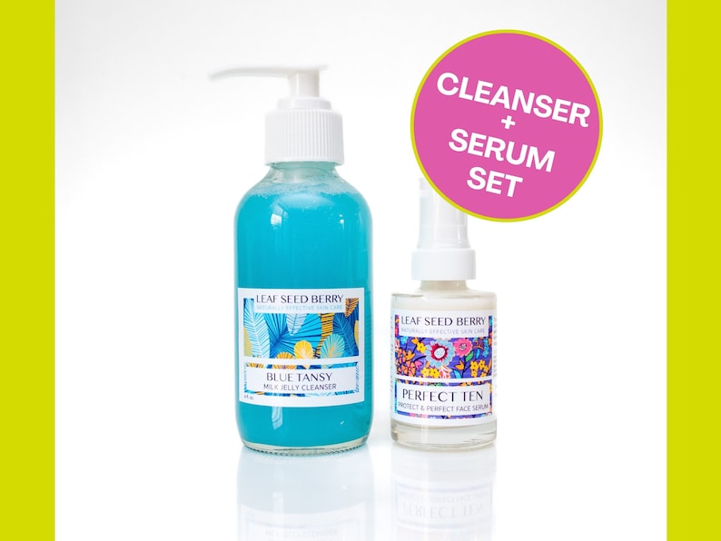 Picture of the Milk Jelly Cleanser next to the Perfect Ten Protect and Perfect Face Serum