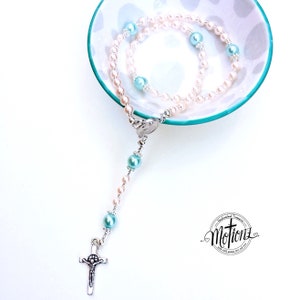 Pearl Tiny Catholic Rosary for Car or Doll, Prayer Beads, Baptism, Christening, Confirmation