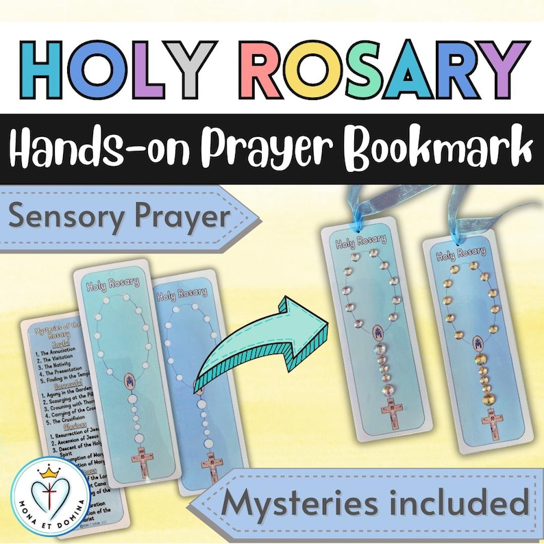 Holy Rosary Mysteries Catholic Prayer Card Bookmark Craft Coloring ...