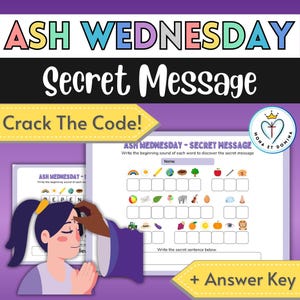 Hoja de trabajo del Miércoles de Ceniza Actividad de Cuaresma Descifra el código Oración con mensaje secreto Sin preparación Imprimible Alfabetización Sonidos iniciales