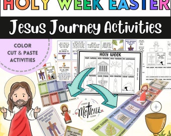 Digital Download Easter Season Jesus Journey Holy Week Interactive Activity Colouring Cut Paste Catholic Kids Sunday School Bible Lesson