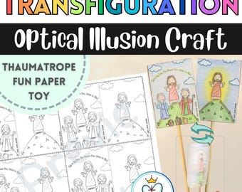 Transfiguration Of Jesus Mark 9 Bible lesson Craft Optical Illusion Thaumatrope Colouring page paper toy Digital Download Sunday School