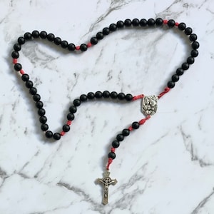 Black Matte Stone Beads Holy Family Catholic Rosary, Prayer Beads, Baptism, Christening, Confirmation, Men Rosary