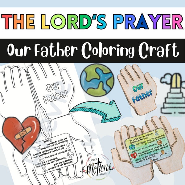 Digital Download Our Father The Lord’s Prayer Interactive Colouring Page Bookmark Craft Catholic Christian Sunday School Bible Lesson Prayer