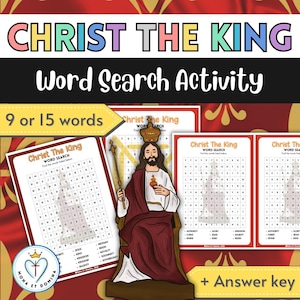 Christ The King Word Search Catholic Feast Day Solemnity Sunday No Prep Printable Activity Advent Season Digital Download