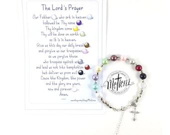 The Lord's Prayer Pearl Bracelet,Our Father,Christian Gift,Prayer Bead,Faith,Religious Jewelry,Story Bracelet,Christening, Christmas Present