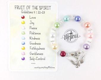 Christian Jewelry, Fruit of the Spirit, Pearl Bracelet, Scripture, Bible Verse, Easter, for Women, Baptism Gift, RCIA, Personalised,Colorful