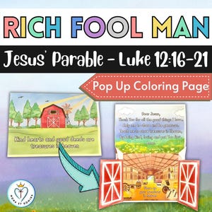 Parable of Jesus The Rich Fool Luke 12 Bible Lesson Craft Activity Coloring Printable Children&#39;s Liturgy Sunday School Digital Download