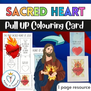Digitaler Download das Heiligste Herz Jesu interaktive Pull-up-Karte Färbung Handwerk katholische druckbare Sonntagsschule Kinder Liturgie