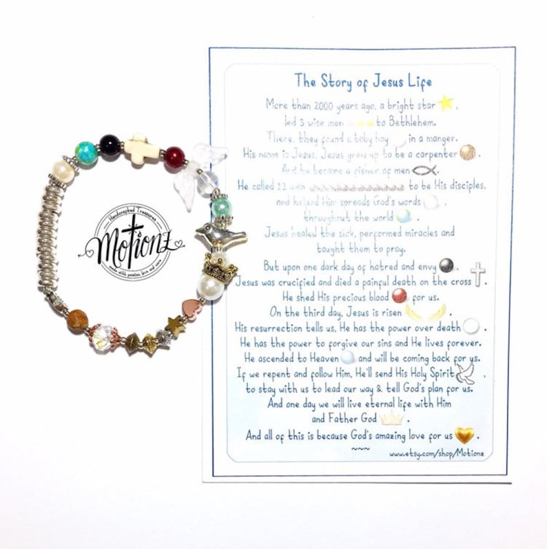 The Story of Jesus Life Story Bracelet, Christian Gift,Religious Jewelry, Christening, Christmas Present image 1