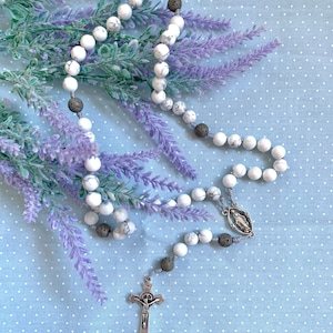 Marble Lava Beads Catholic Rosary, Prayer Beads, Baptism, Christening, Confirmation, Men Rosary