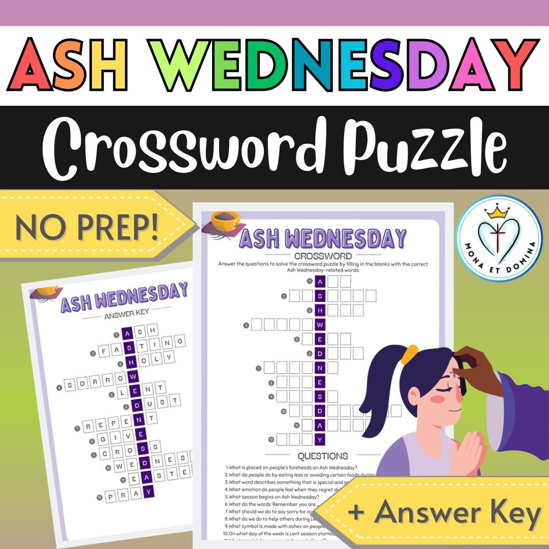 Ash Wednesday Lenten Season Activity Lent Activity Crossword Puzzle No ...