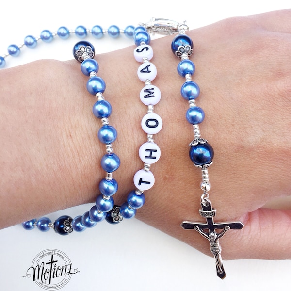 Personalised Pearl Catholic Rosary, Prayer Beads, Baptism, Christening, Confirmation