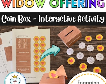 Digital Download The Poor Widow&#39;s Offering Generosity Bible Lesson Interactive Coin Box Colouring Printable Children Liturgy Sunday School