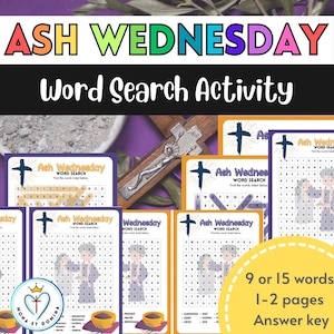 Digital Download Ash Wednesday Lenten Season Liturgical Calendar Word Search No Prep Printable Activity Catholic Christian Printable Games