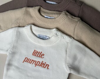 Little Pumpkin Embroidered Knit Sweater - Fall & Halloween