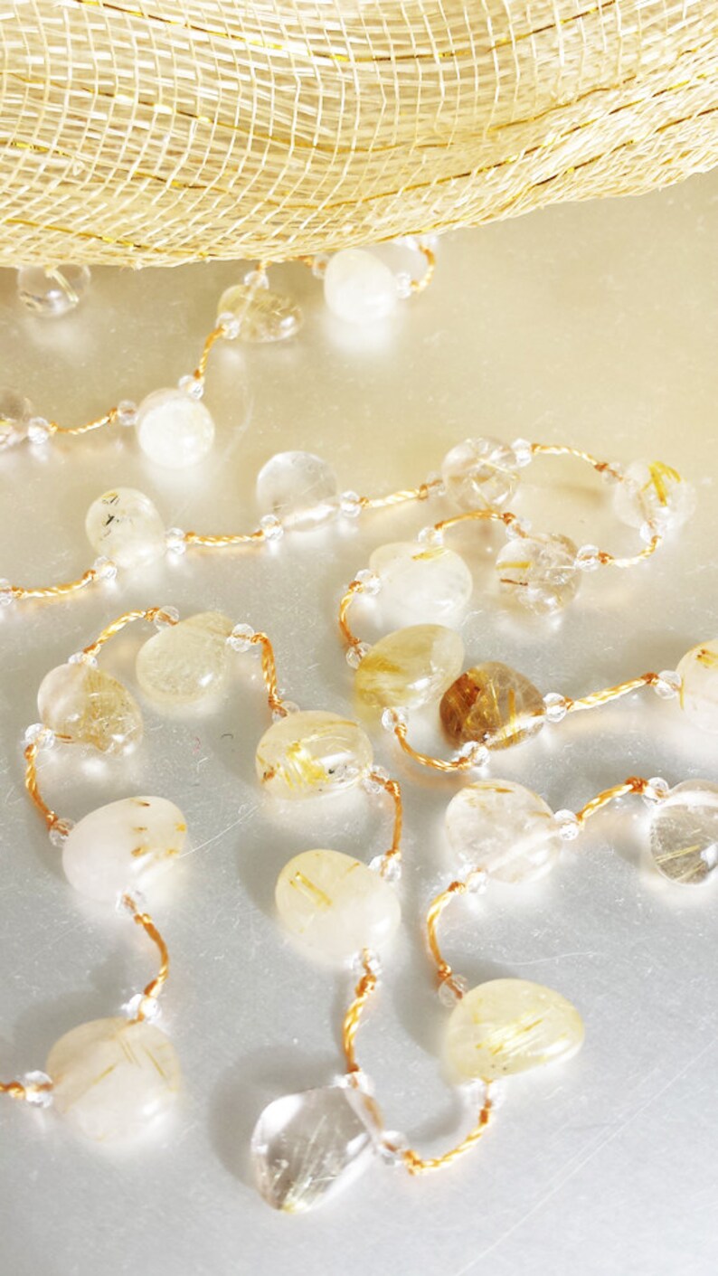 Gold Rutilated Quartz Necklace Gemstone Jewelry Hand Etsy