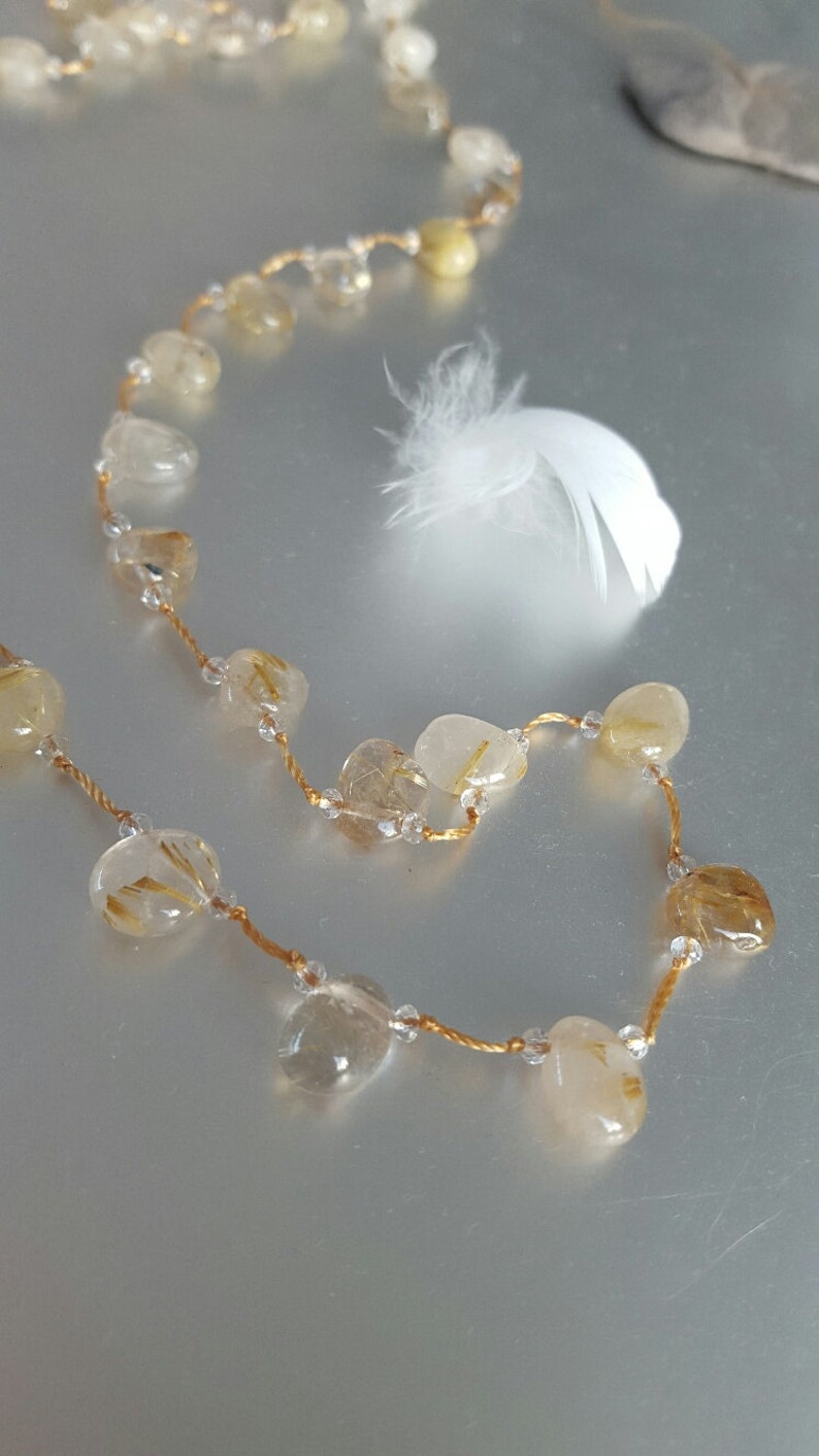 Gold Rutilated Quartz Necklace Gemstone Jewelry Hand Etsy