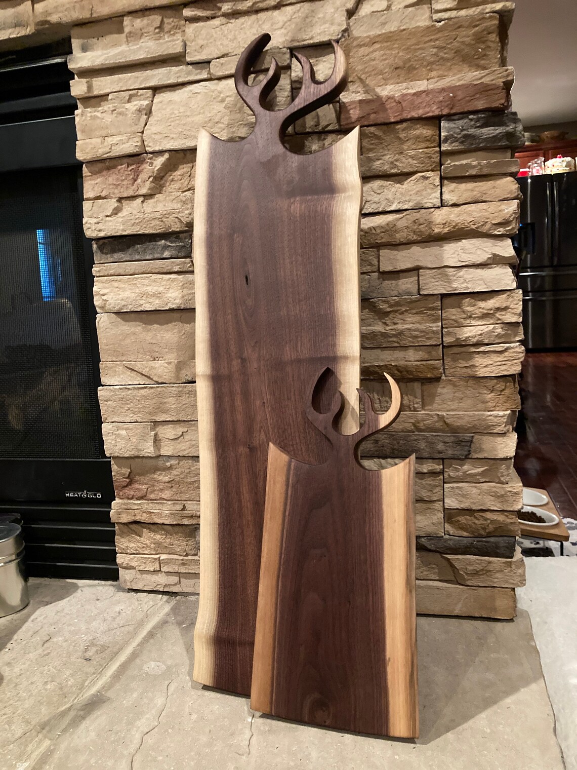 Walnut Live Edge Antler Cutting Board Etsy