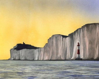 Belle Toute and Beachy Head at Sunset, mounted and signed print