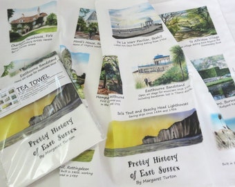 Pretty History of East Sussex Tea Towel